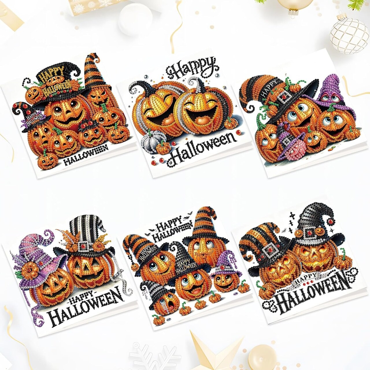 6 Pack Halloween Pumpkin Diamond Painting Card Kits – DIY 5D Rhinestone(11.81 x 3.94 x 0.59 inches)